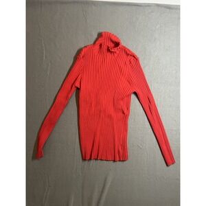 Express Women's Large Red Ribbed Mock Neck Turtleneck Sweater Long Sleeve